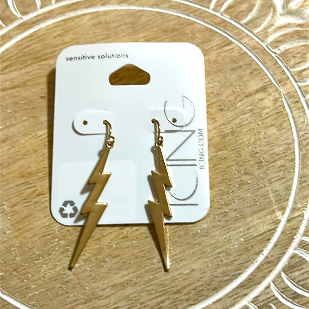 ICING Gold Lightening Earrings Sensitive Solutions - NWT